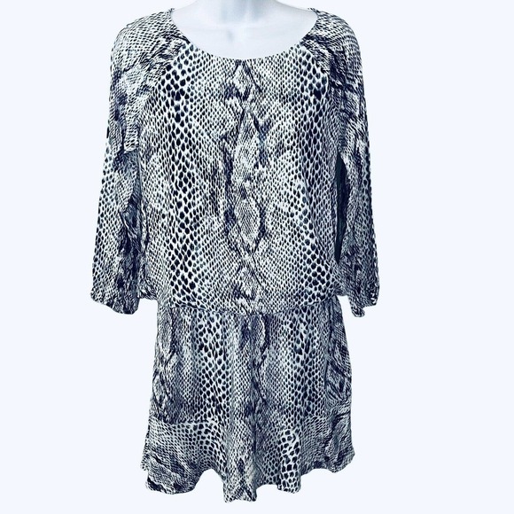 SOFT JOIE Sz XS Mini Dress Arryn B Navy Snake Print Elastic Waist Raglan Sleeve - Picture 2 of 8